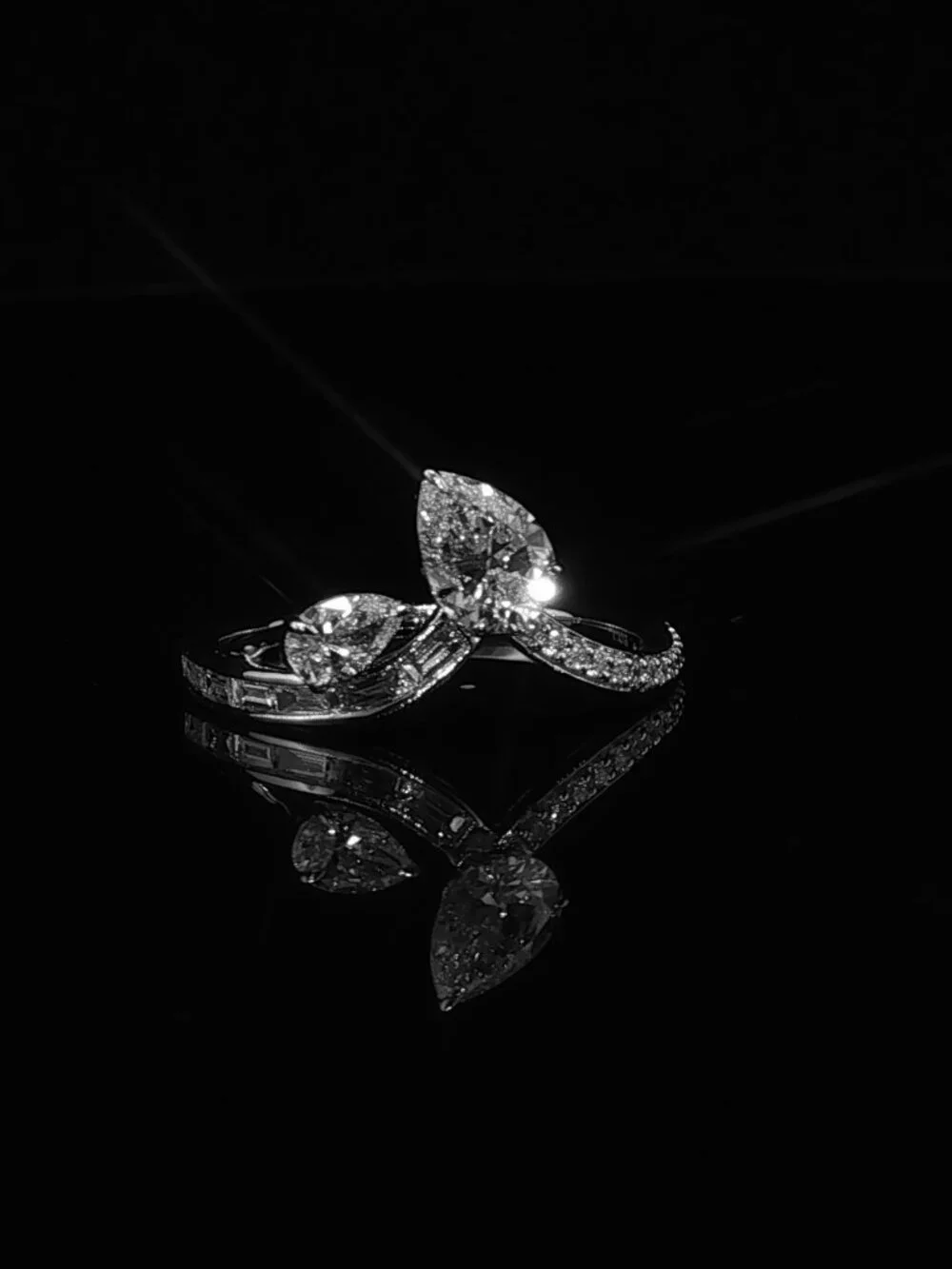 14K White Gold 2 Pear Lab Diamond Wrap Statement Ring